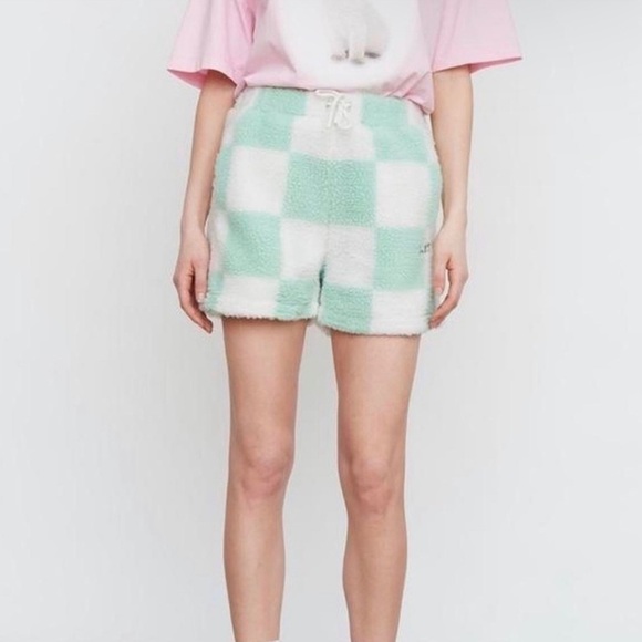 Lazy Oaf Limited Edition Pistachio Checkerboard Fleece Shorts - Picture 1 of 11